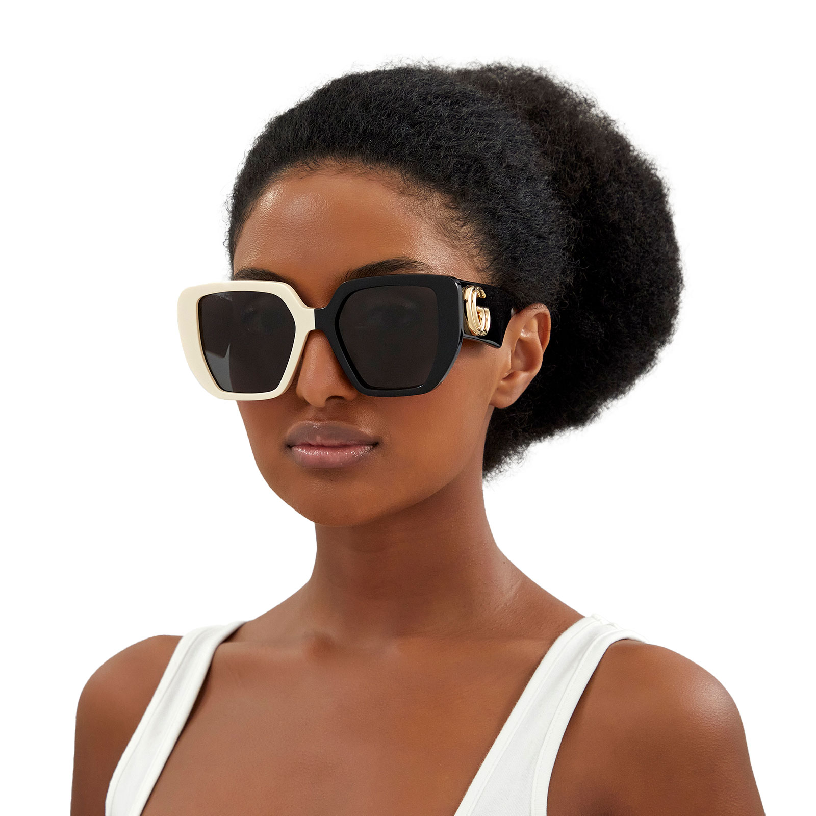 Gucci® Irregular Sunglasses: GG0956S color Black & Ivory 005 - 4/4.