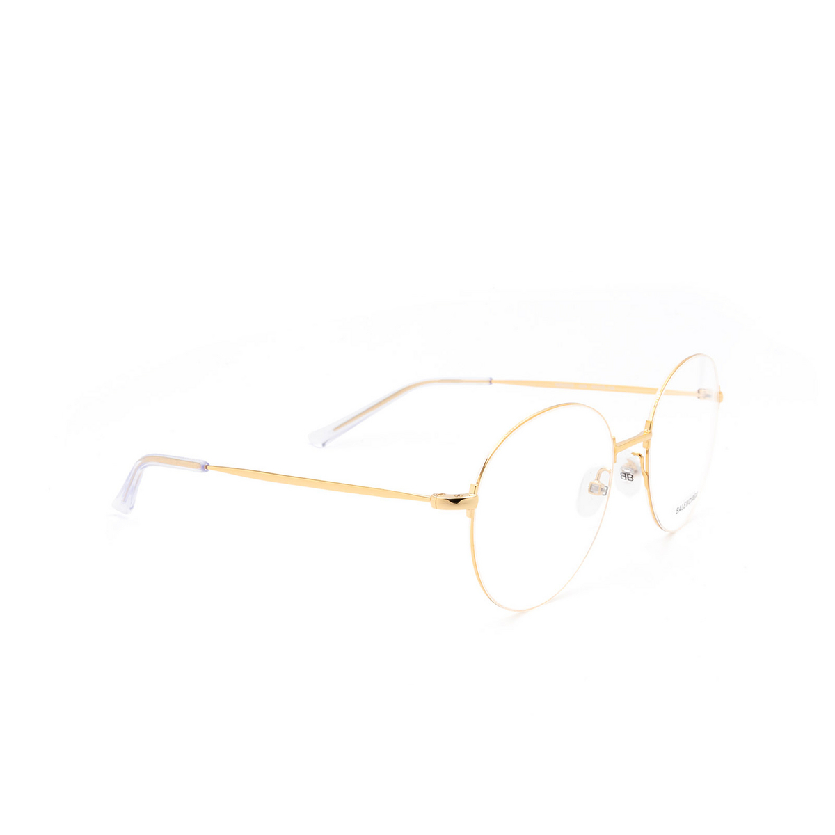 Balenciaga® Round Eyeglasses: BB0035O color Gold 003 - three-quarters view.