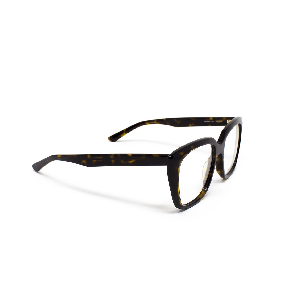 Balenciaga® Square Eyeglasses: BB0062O color Havana 002 - three-quarters view.