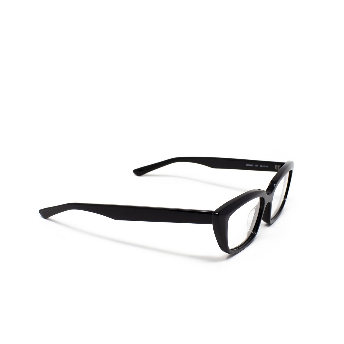 Balenciaga® Cat-eye Eyeglasses: BB0063O color Black 001 - three-quarters view.