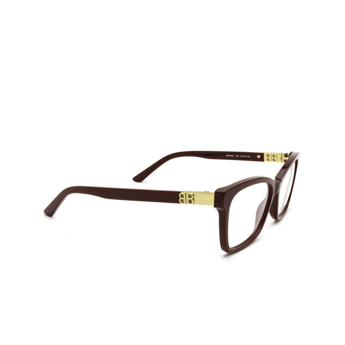 Balenciaga BB0186O Eyeglasses 003 Burgundy - three-quarters view