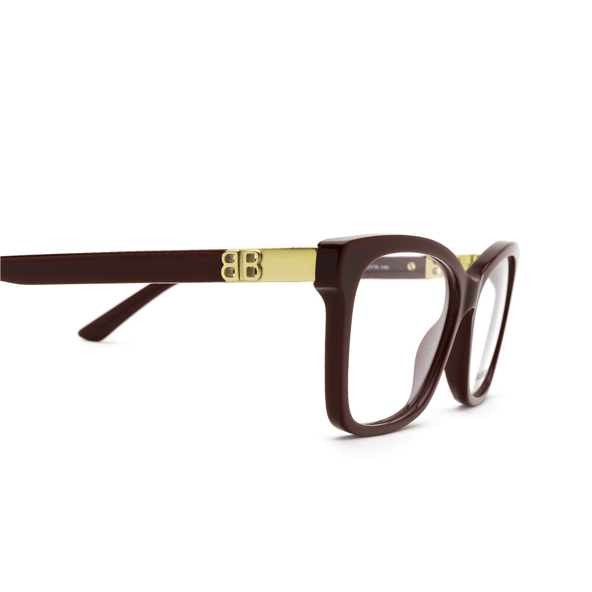 Balenciaga® Rectangle Eyeglasses: BB0186O color Burgundy 003 - 3/4.