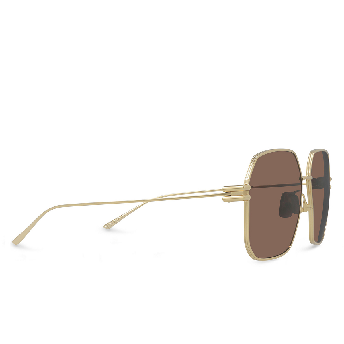 Bottega Veneta® Square Sunglasses: BV1047S color Gold 002 - three-quarters view.