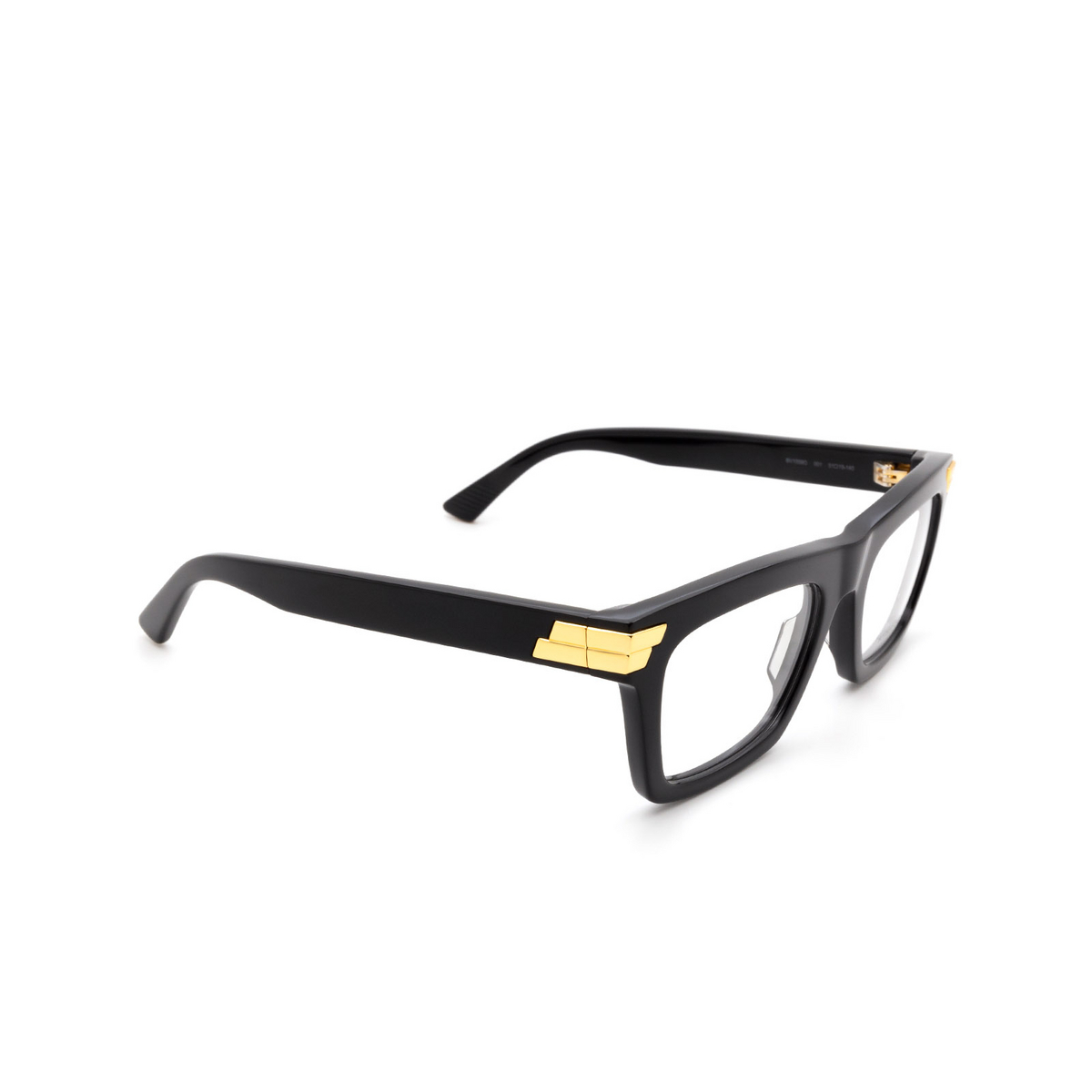 Bottega Veneta® Square Eyeglasses: BV1059O color Black 001 - three-quarters view.