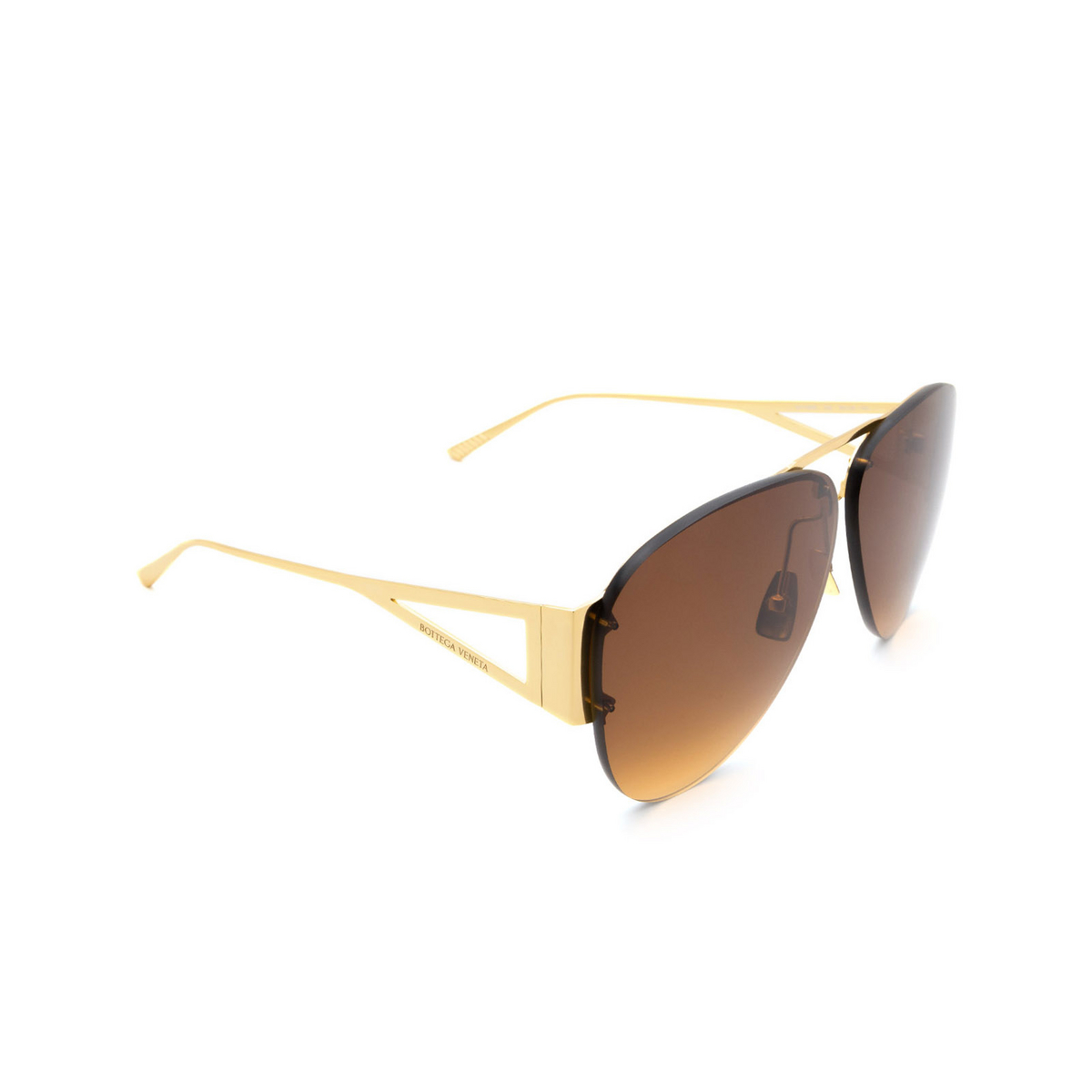 Bottega Veneta® Aviator Sunglasses: BV1066S color Shiny Gold Lv 002 - three-quarters view.