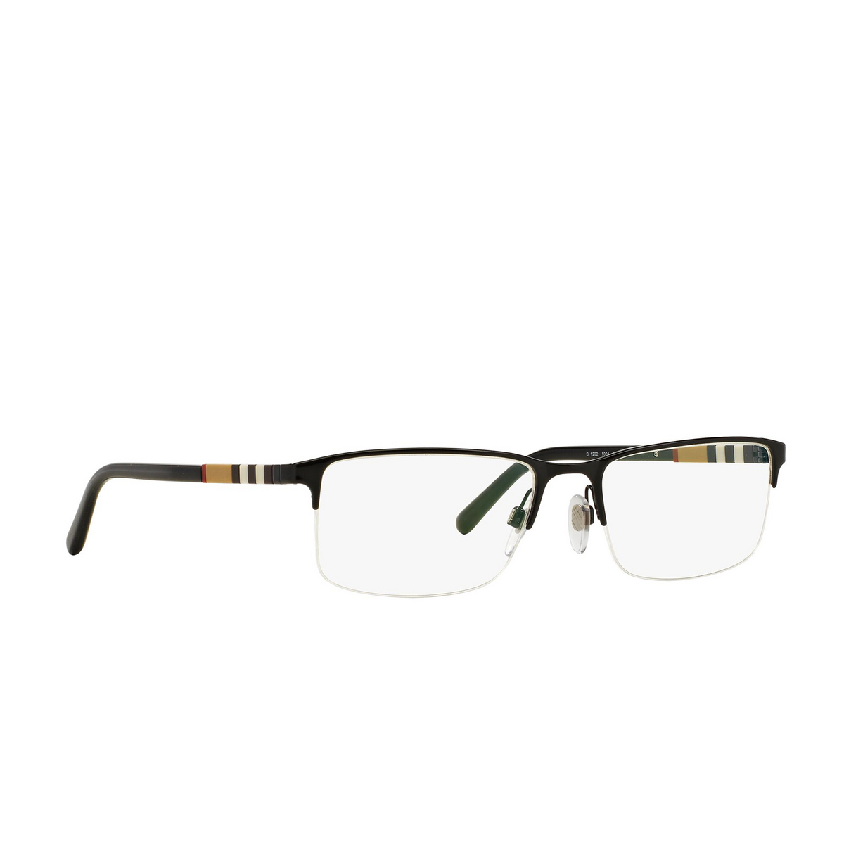 Burberry® Rectangle Eyeglasses: BE1282 color Black 1001 - three-quarters view.
