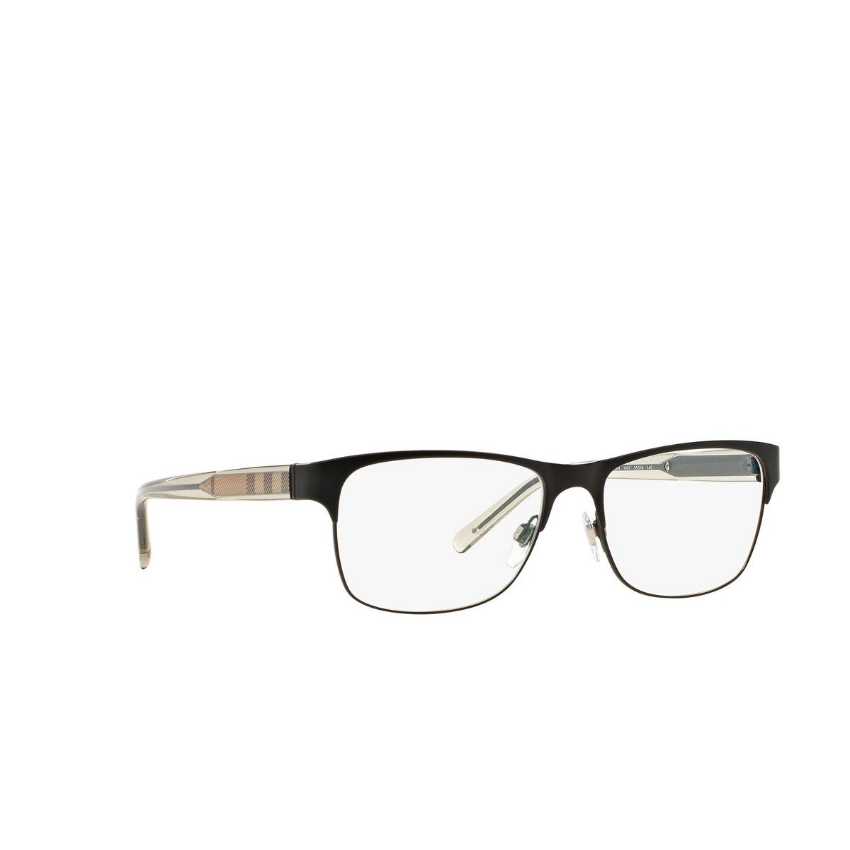 Burberry® Rectangle Eyeglasses: BE1289 color Matte Black 1007 - three-quarters view.