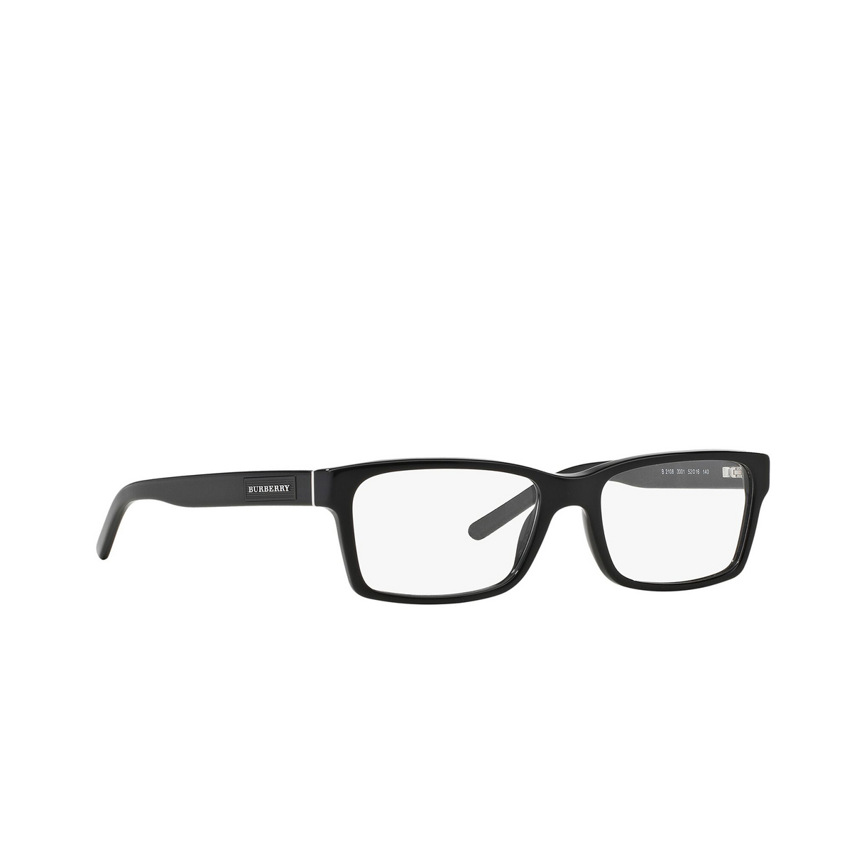 Burberry® Rectangle Eyeglasses: BE2108 color Black 3001 - three-quarters view.