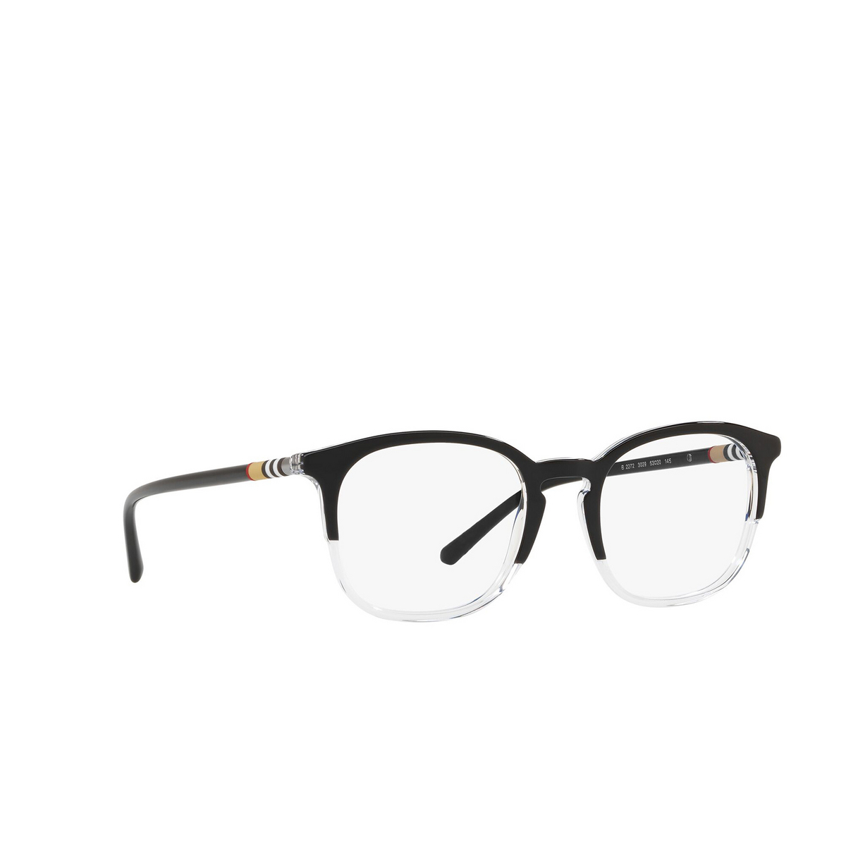 Burberry BE2272 Eyeglasses 3029 Top Black on Crystal - three-quarters view