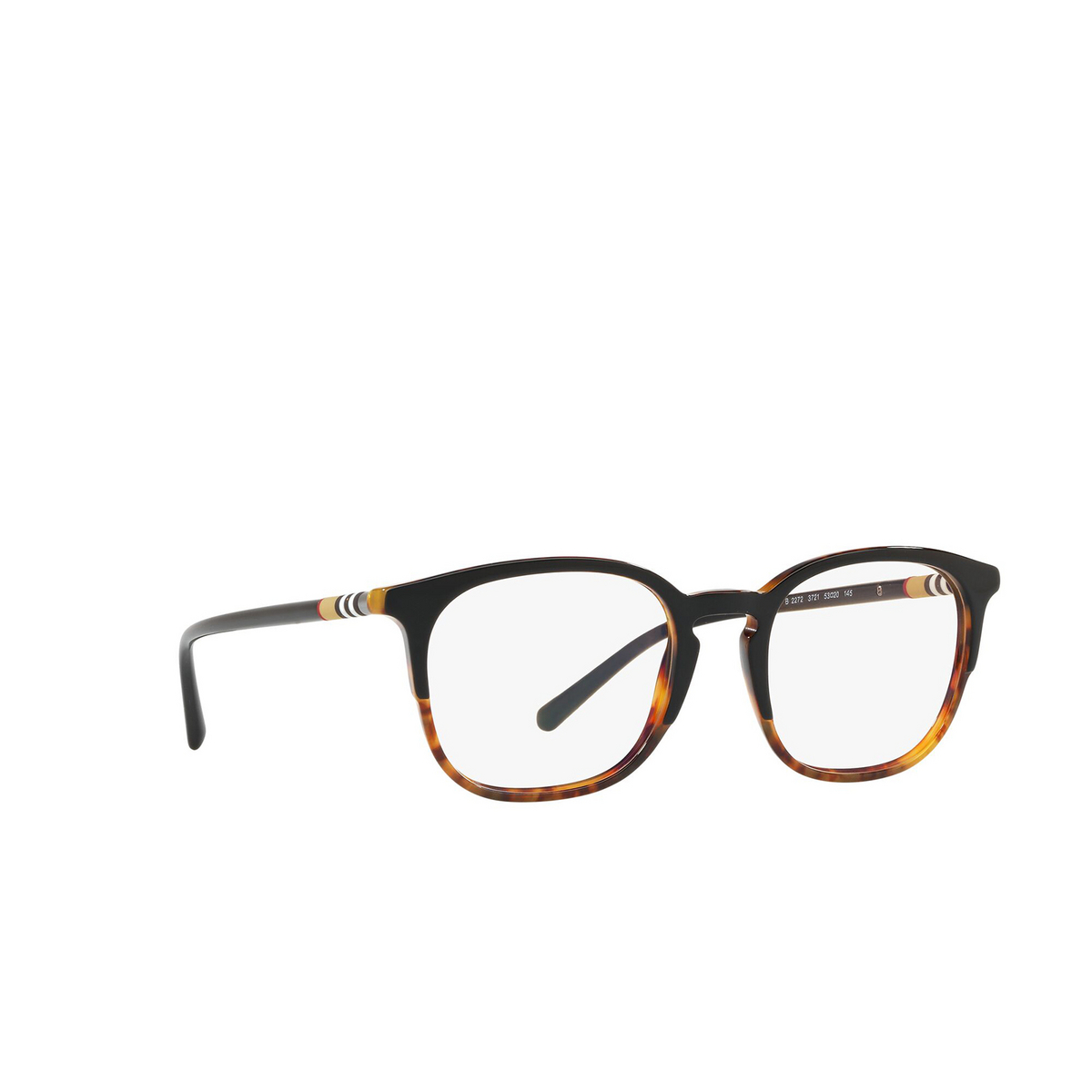 Burberry® Square Eyeglasses: BE2272 color Top Black On Havana 3721 - three-quarters view.