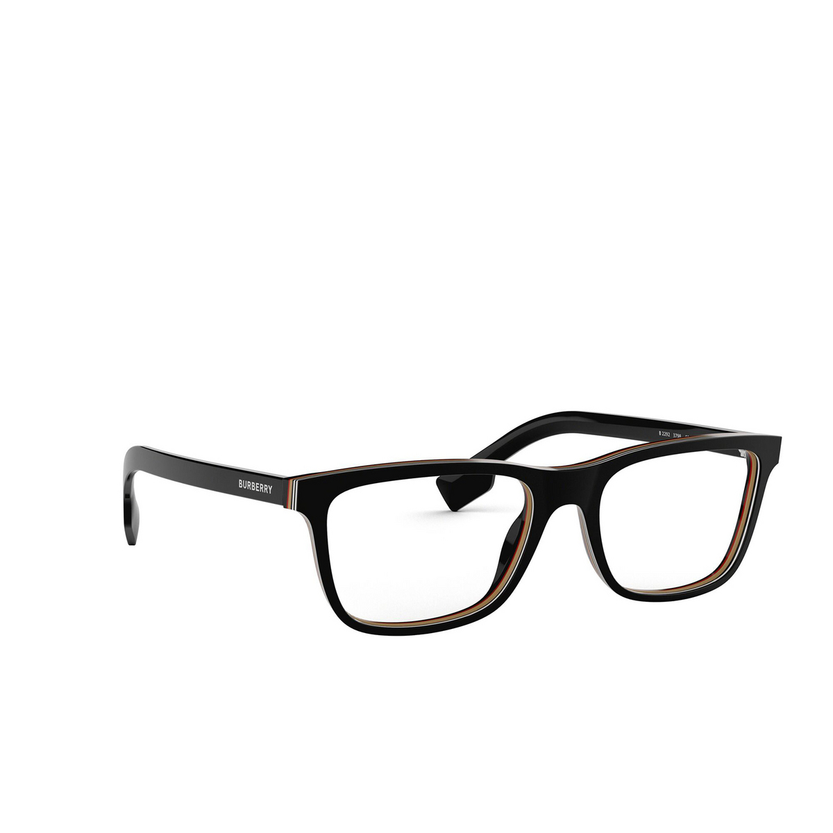 Burberry® Square Eyeglasses: BE2292 color Check Multilayer Black 3798 - three-quarters view.