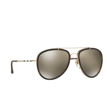 Burberry BE3090Q Sunglasses 10525A brushed gold / mt dark havana - three-quarters view