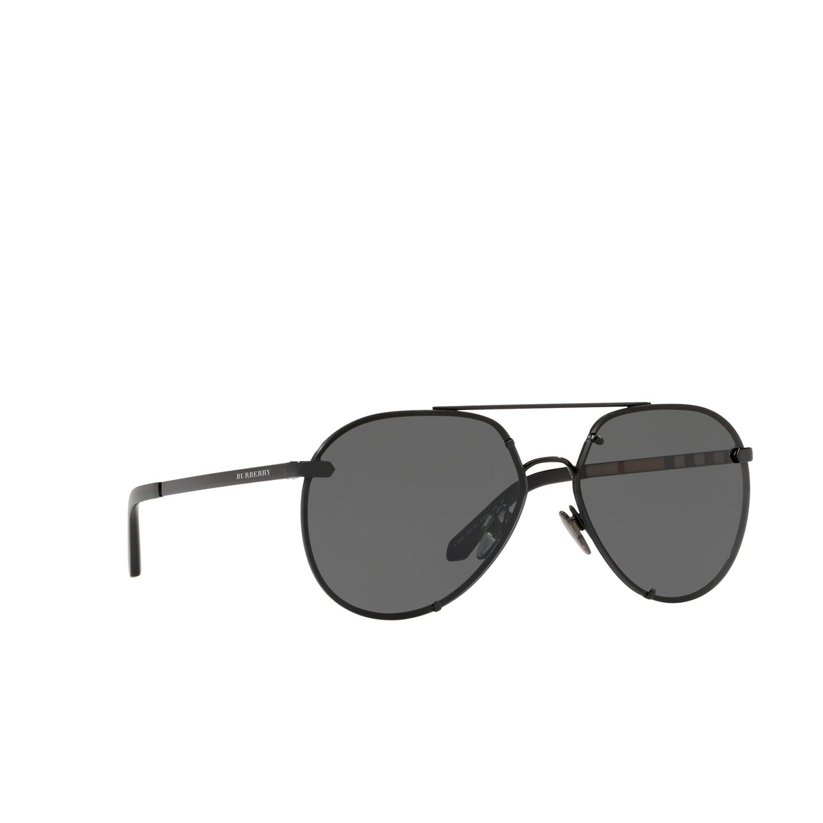 Burberry® Aviator Sunglasses: BE3099 color Black 100187 - three-quarters view.