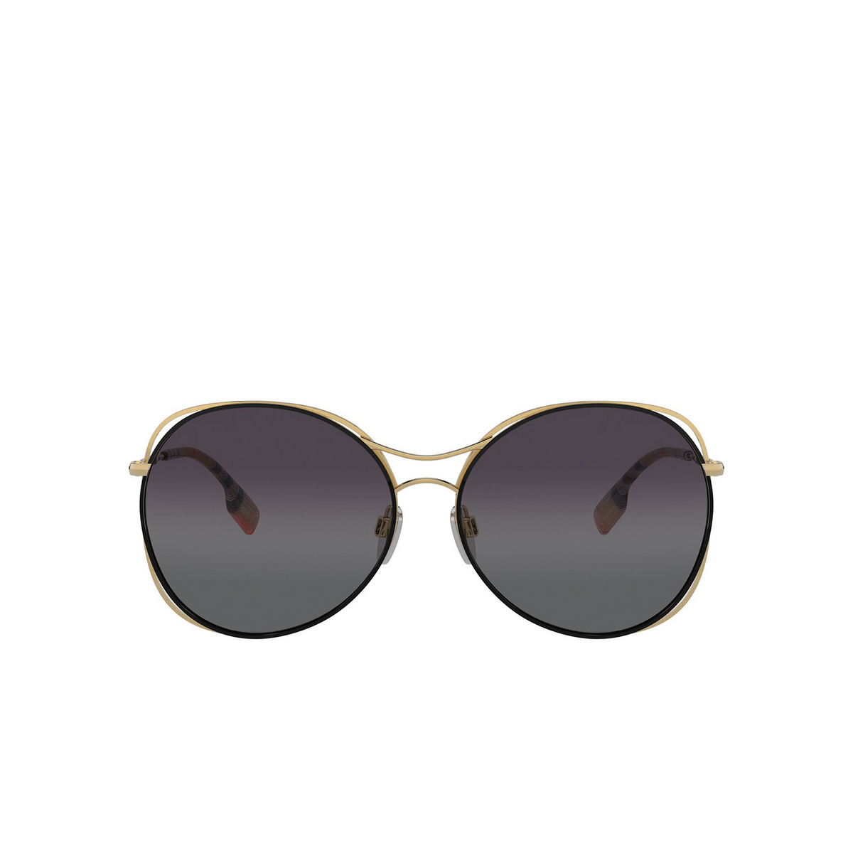 Burberry® Round Sunglasses: BE3105 color Gold / Black 10178G - front view.
