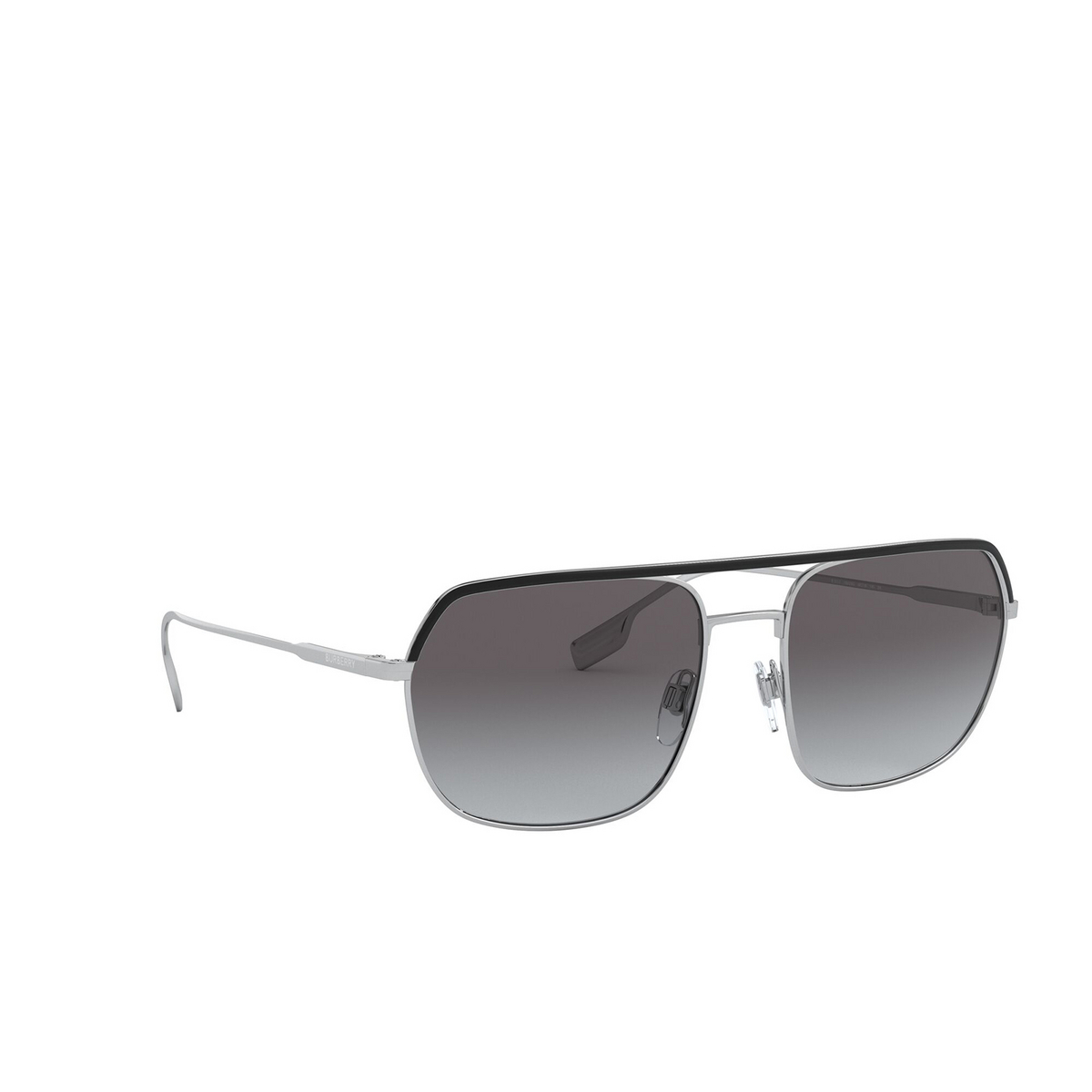 Burberry® Square Sunglasses: BE3117 color Silver / Black 10058G - three-quarters view.