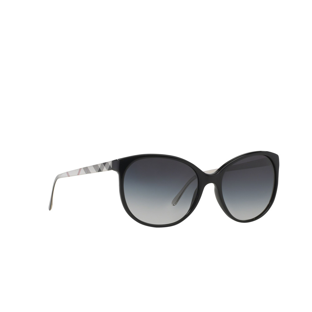 Burberry® Cat-eye Sunglasses: BE4146 color Black 34068G - three-quarters view.