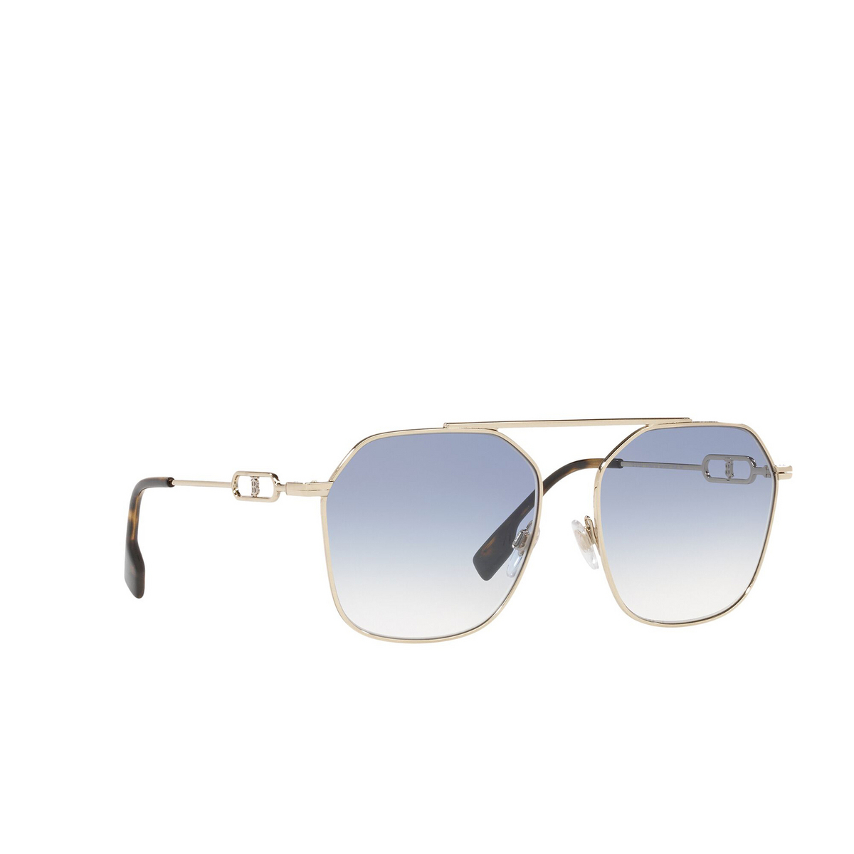 Burberry® Square Sunglasses: Emma BE3124 color Light Gold 110919 - three-quarters view.