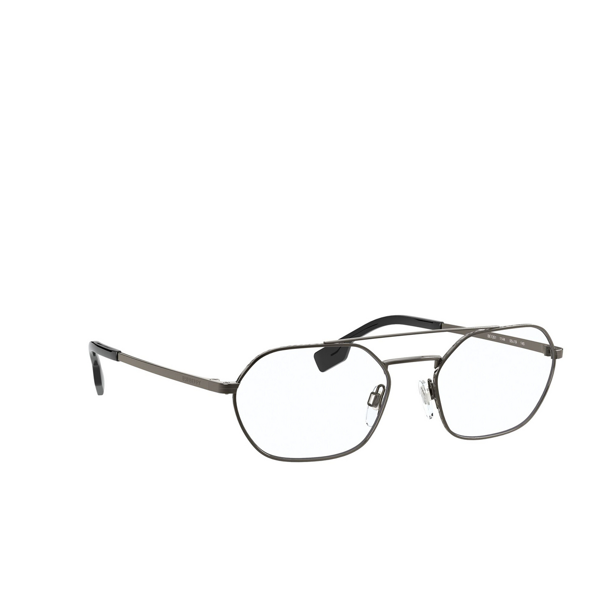 Burberry® Irregular Eyeglasses: Fairway BE1351 color Ruthenium 1144 - three-quarters view.