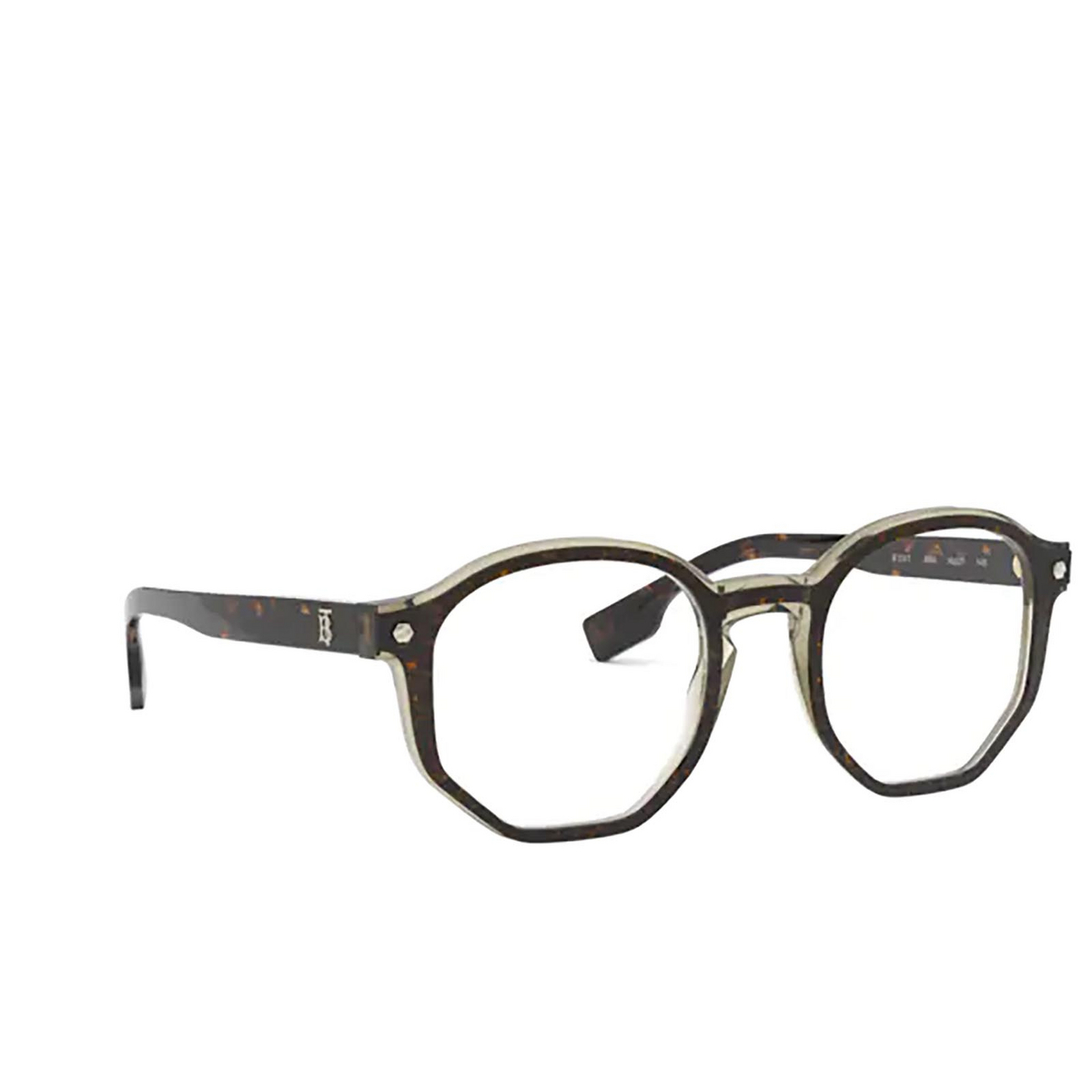 Burberry HOGARTH Eyeglasses 3660 Top Havana on Grey Transparent - three-quarters view