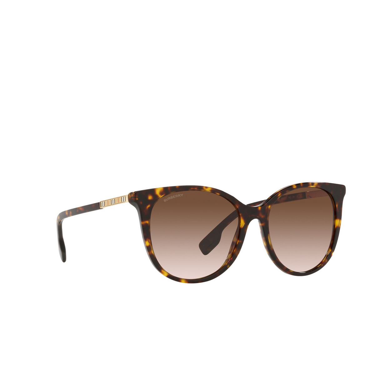 Burberry® Cat-eye Sunglasses: Alice BE4333 color Dark Havana 300213 - three-quarters view.
