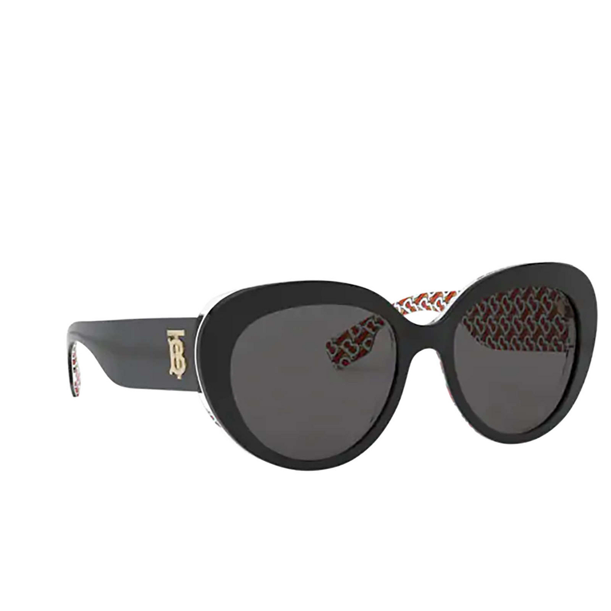 Burberry ROSE Sunglasses 382287 Top Black On Print Tb Red - three-quarters view