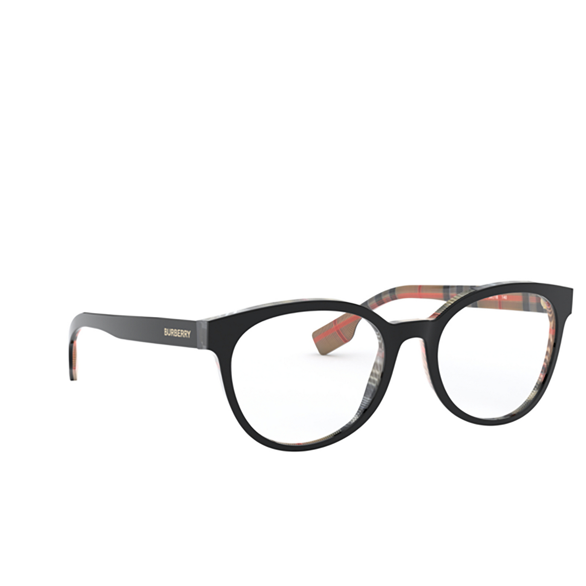 Burberry SLOANE Eyeglasses 3838 Top Black On Vintage Check - three-quarters view