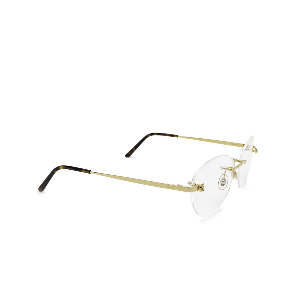 Cartier® Oval Eyeglasses: CT0028O color Gold 003 - three-quarters view.