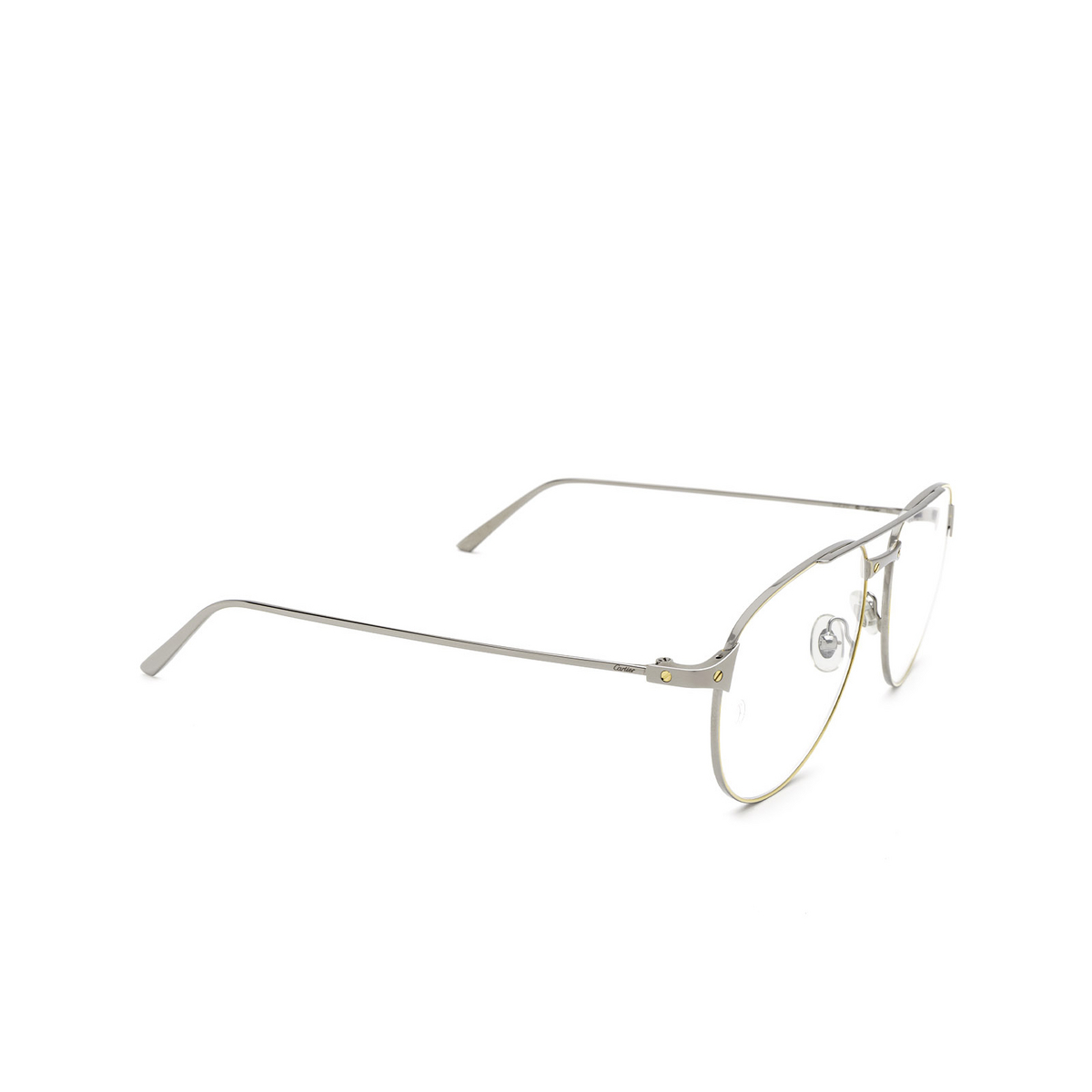 Cartier® Aviator Eyeglasses: CT0039O color 003 Ruthenium - three-quarters view