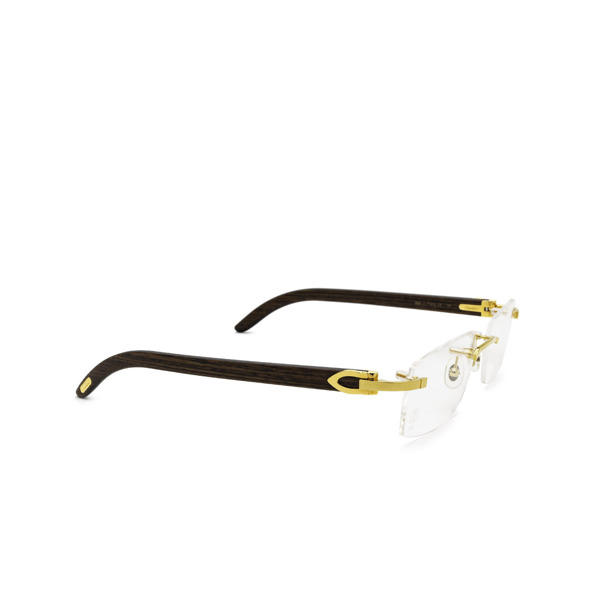 Cartier® Rectangle Eyeglasses: CT0052O color Brown & Gold 005 - three-quarters view.