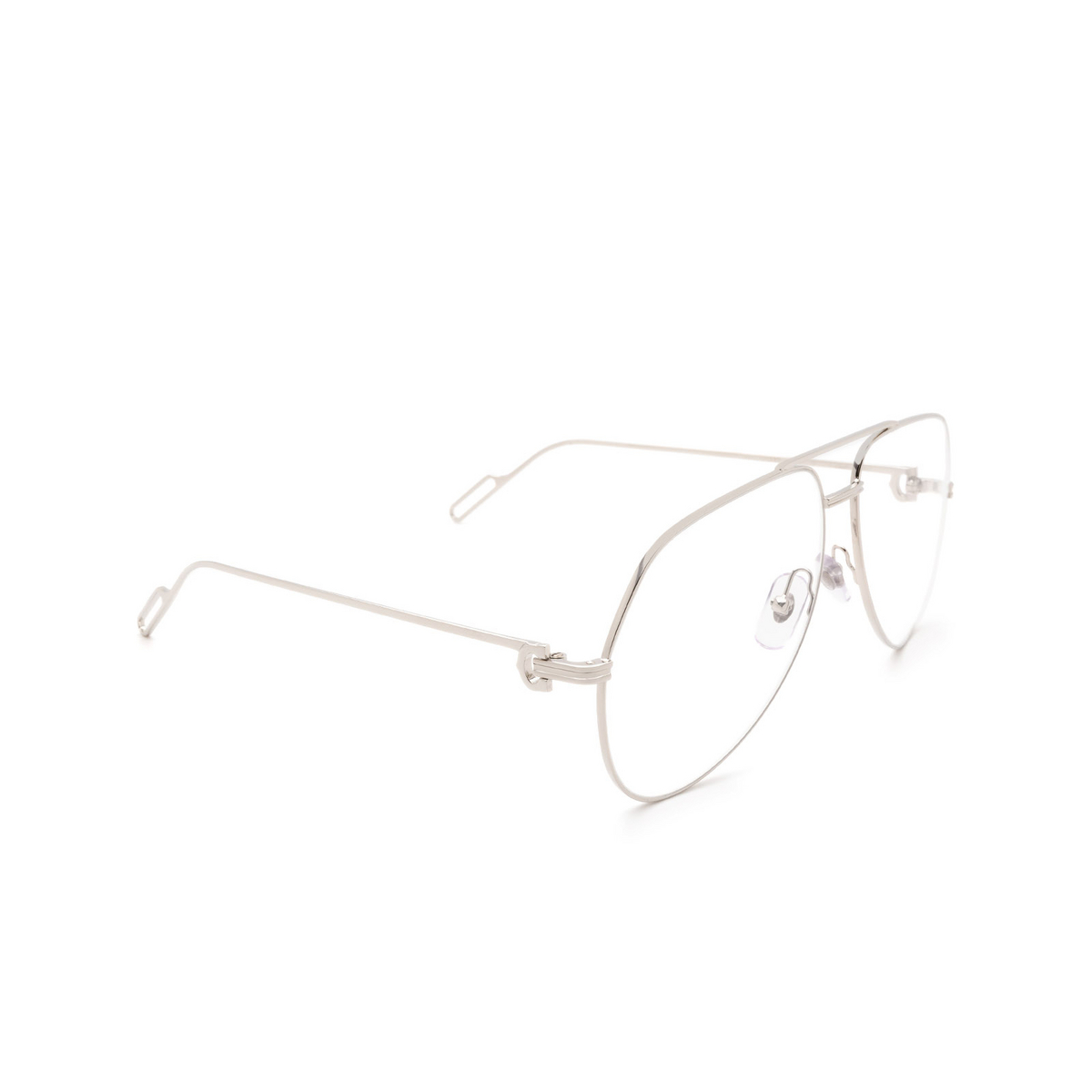 Cartier® Aviator Eyeglasses: CT0116O color 002 Silver - three-quarters view