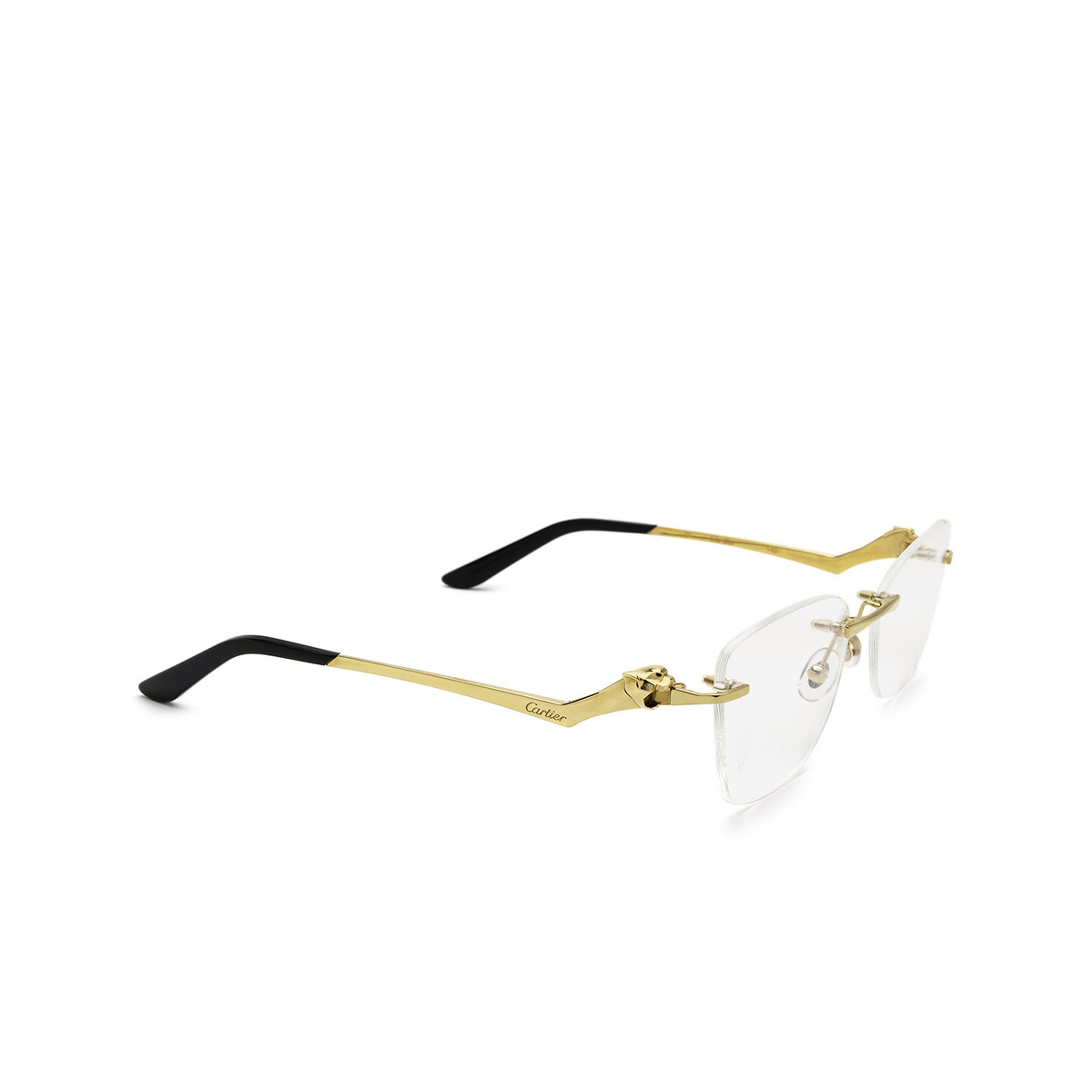 Cartier® Cat-eye Eyeglasses: CT0120O color 001 Gold - three-quarters view