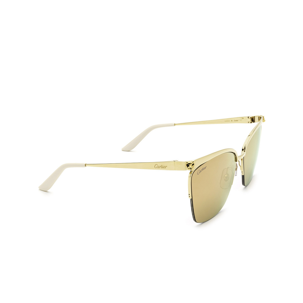 Cartier® Cat-eye Sunglasses: CT0124S color Gold 002 - three-quarters view.