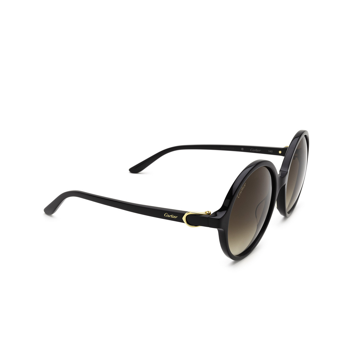 Cartier® Round Sunglasses: CT0127S color Black 001 - three-quarters view.