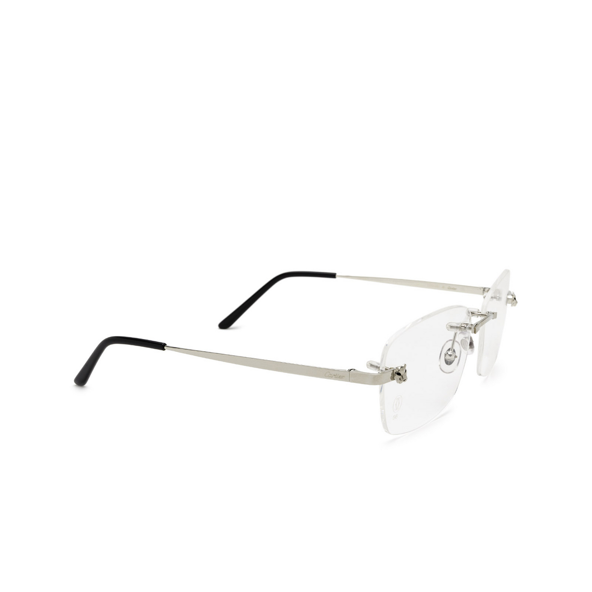 Cartier® Rectangle Eyeglasses: CT0148O color 002 Silver - three-quarters view