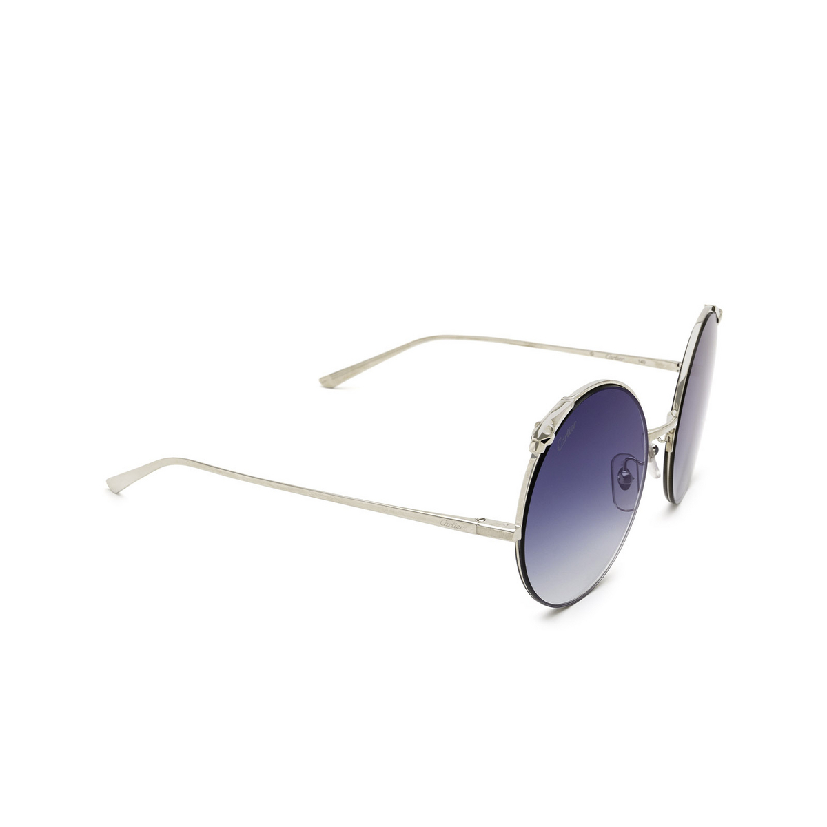 Cartier® Round Sunglasses: CT0149S color Silver 004 - three-quarters view.
