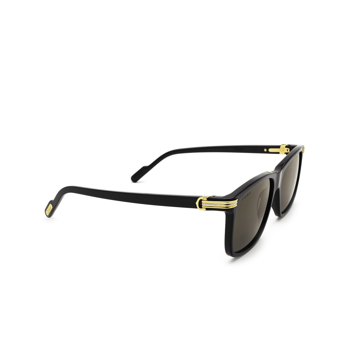 Cartier® Rectangle Sunglasses: CT0160S color Black 001 - three-quarters view.
