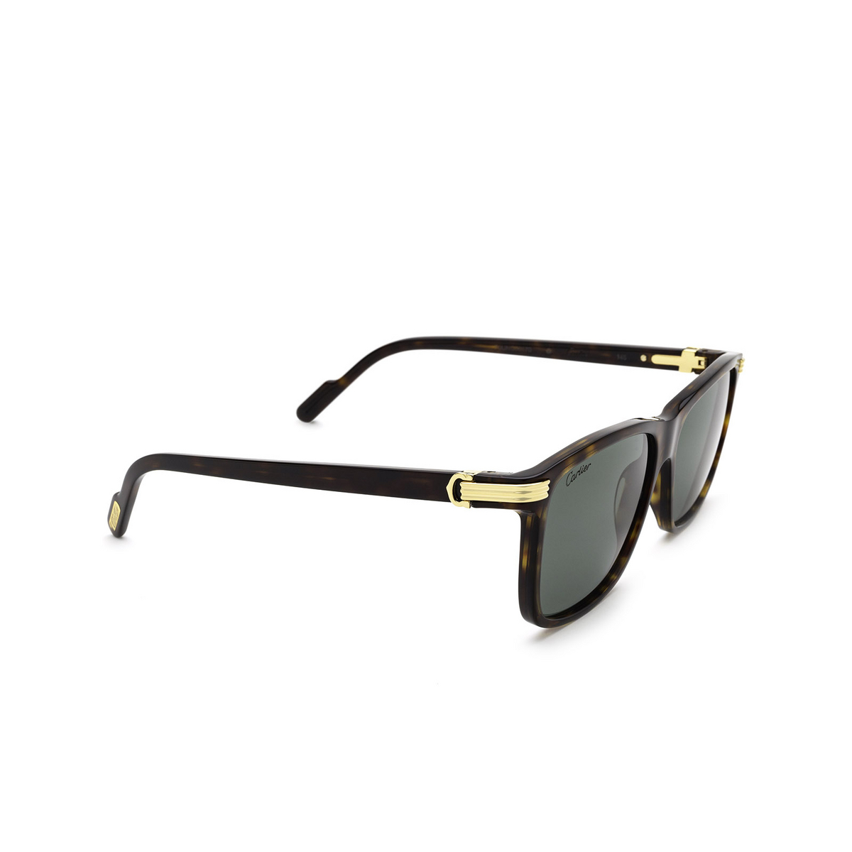 Cartier® Rectangle Sunglasses: CT0160S color Havana 002 - three-quarters view.