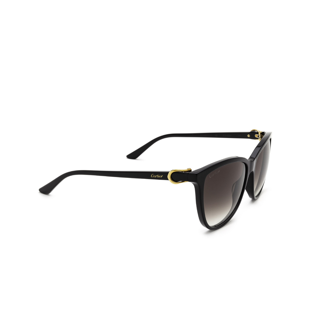 Cartier® Cat-eye Sunglasses: CT0186S color Black 001 - three-quarters view.