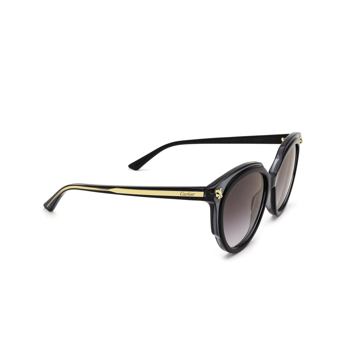 Cartier® Cat-eye Sunglasses: CT0197S color Black 001 - three-quarters view.