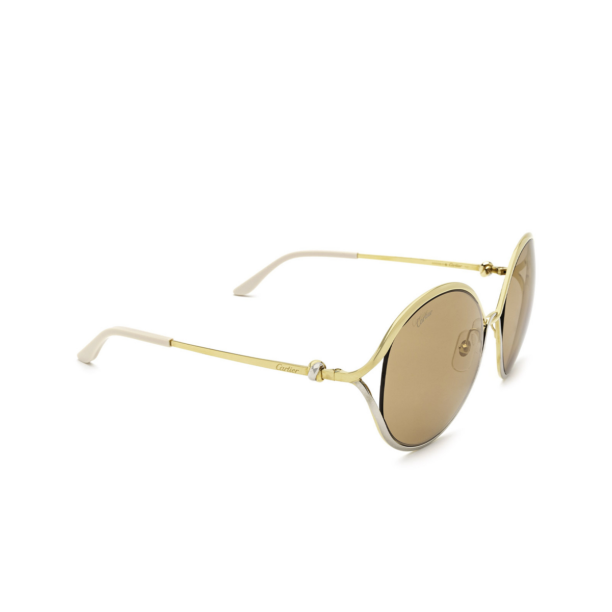 Cartier® Round Sunglasses: CT0226S color Gold 002 - three-quarters view.