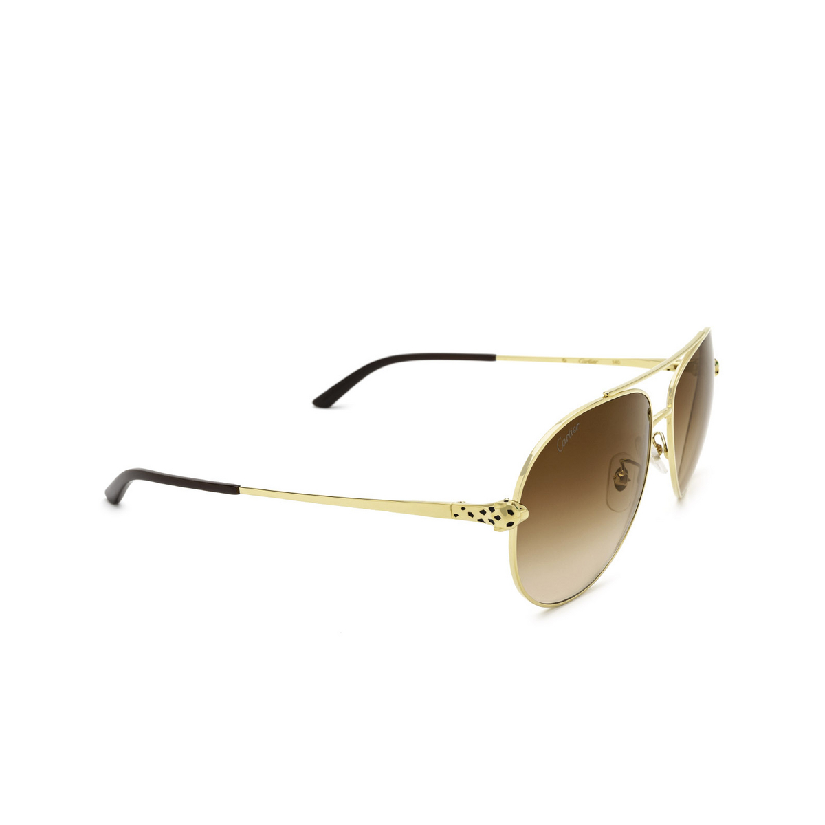 Cartier® Aviator Sunglasses: CT0233S color Gold 002 - three-quarters view.