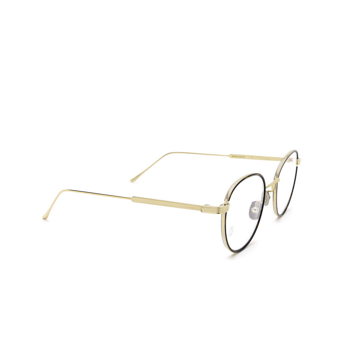 Cartier® Round Eyeglasses: CT0250O color Gold 002 - three-quarters view.