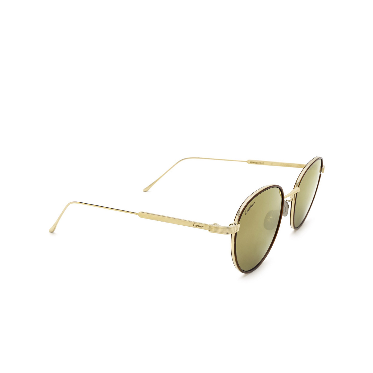 Cartier® Round Sunglasses: CT0250S color Gold 008 - three-quarters view.