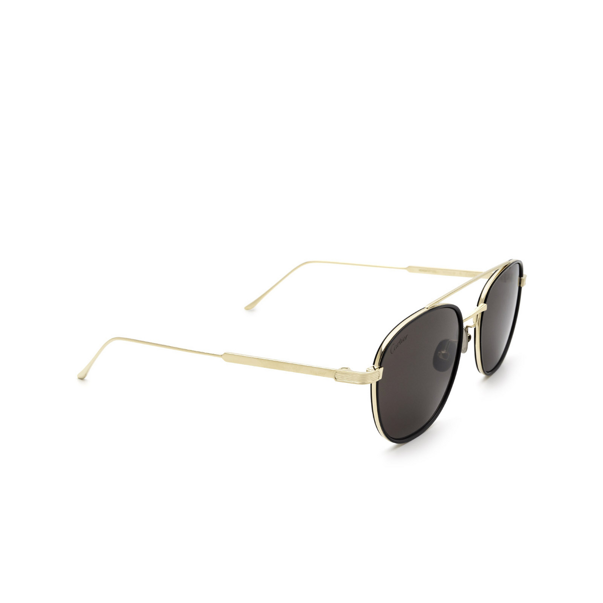 Cartier® Square Sunglasses: CT0251S color Black & Gold 001 - three-quarters view.