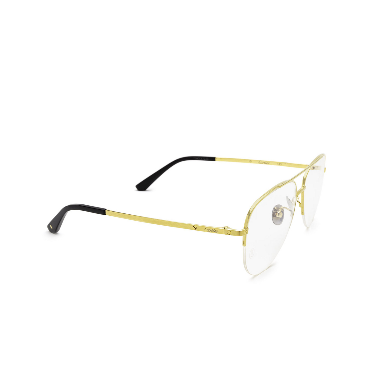 Cartier® Aviator Eyeglasses: CT0256O color 001 Gold - three-quarters view