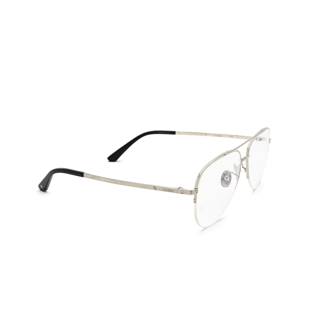 Cartier® Aviator Eyeglasses: CT0256O color Silver 002 - three-quarters view.