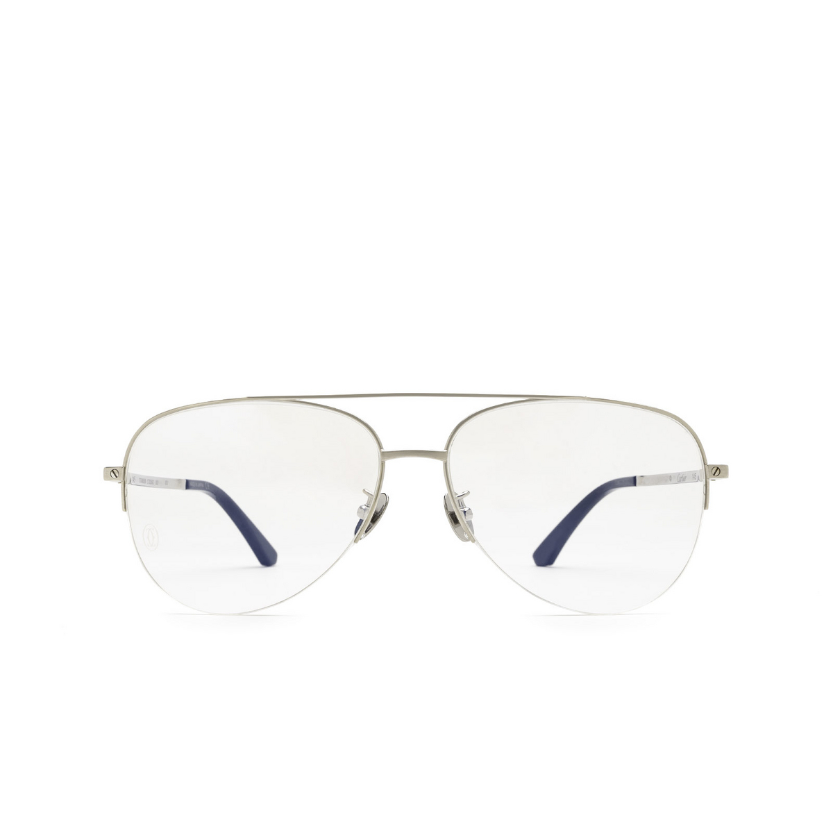 Cartier® Aviator Eyeglasses: CT0256O color 002 Silver - front view