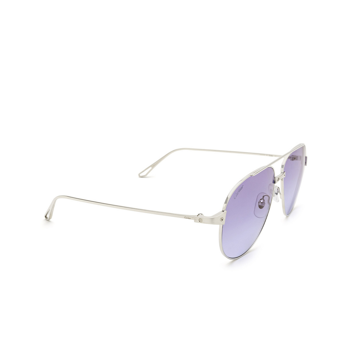 Cartier® Aviator Sunglasses: CT0298S color Silver 010 - three-quarters view.