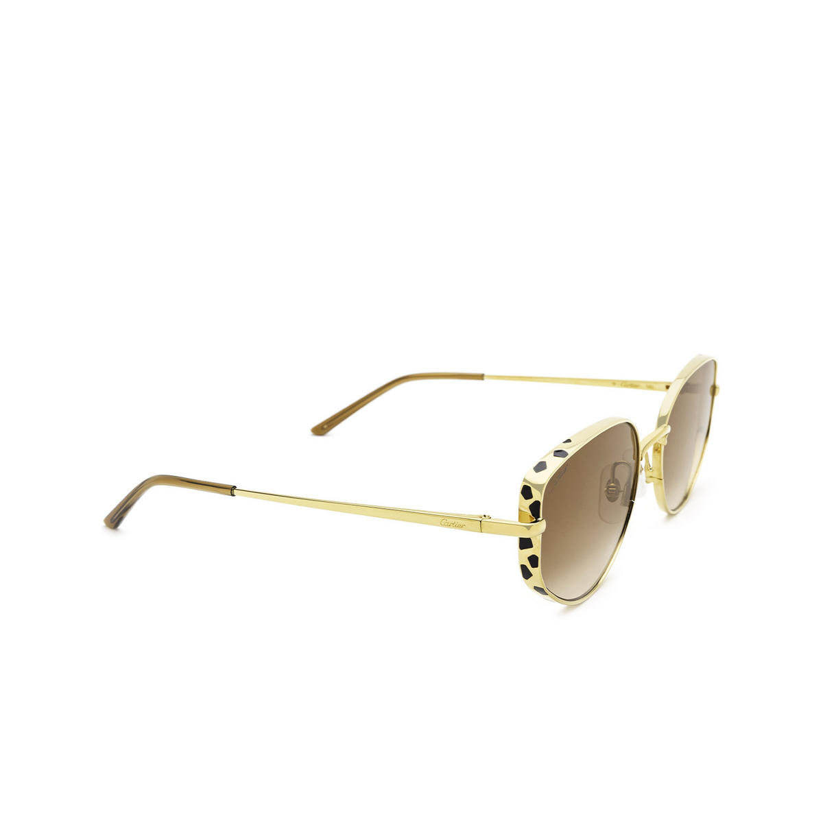 Cartier® Cat-eye Sunglasses: CT0300S color Gold 002 - three-quarters view.