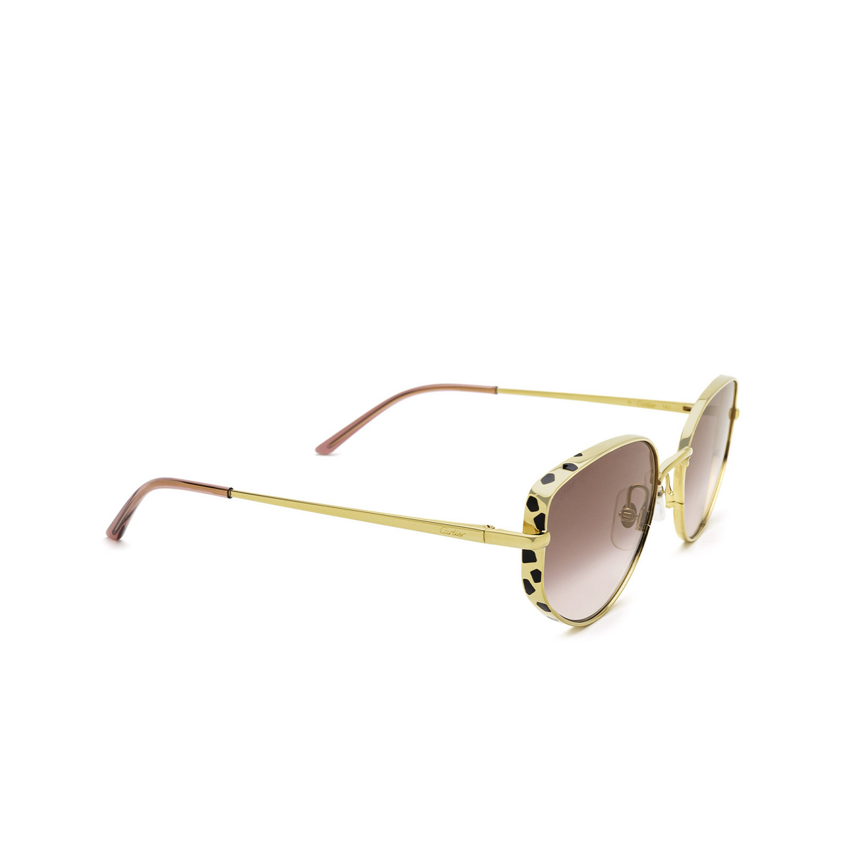 Cartier® Cat-eye Sunglasses: CT0300S color Gold 003 - three-quarters view.